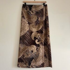 Vintage tan paisley wrap midi skirt, Studio C, size 12